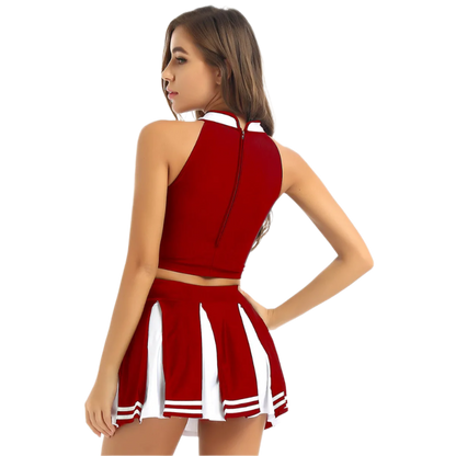 Womens Cheerleader Uniform Sleeveless Crop Top Mini Pleated Skirt