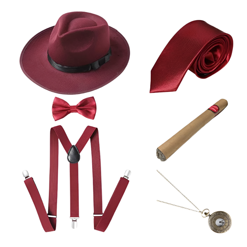 Men's Roaring 20s Gatsby accessories set with retro gangster style for resort theme nights

