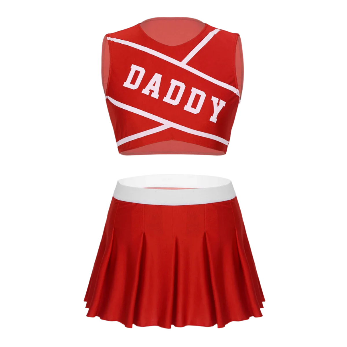 Red outfit with 'DADDY' text on a white background