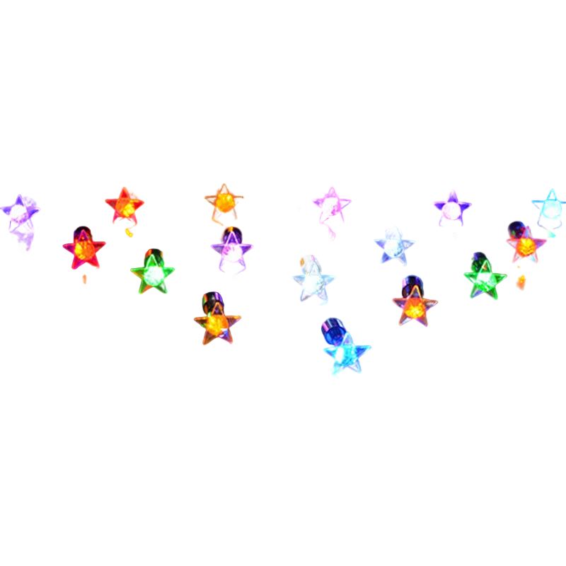 Colorful star-shaped LED lights on a dark background
