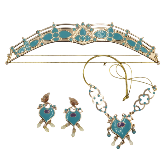 Women Jasmine Royal Crown jewelry set including headband, earrings, pendant, and necklace, perfect for adding a regal touch to any ensemble.