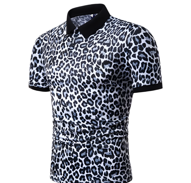 Slim fit leopard print polo shirt with turn-down collar, perfect for summer resort wear

