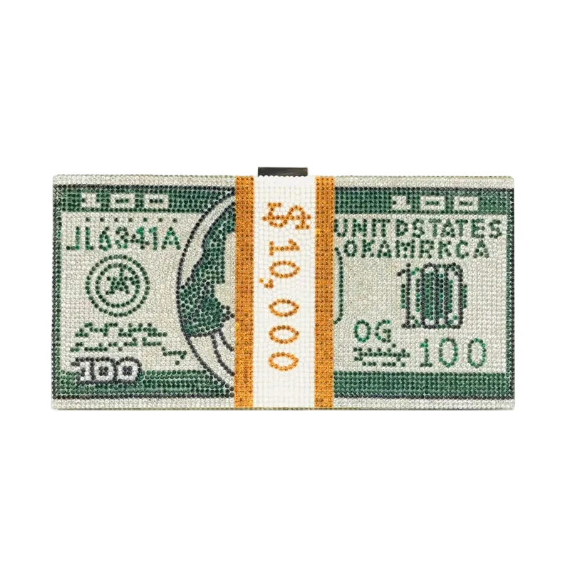 Model of a $100,000 bill with green and orange colors on a white background