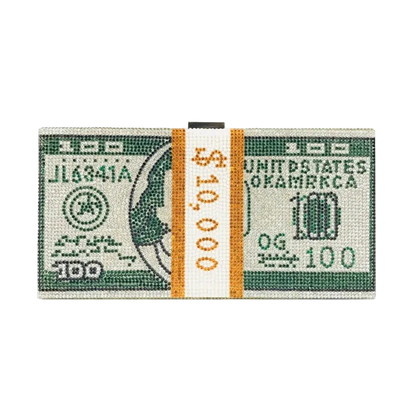 Model of a $100,000 bill with green and orange colors on a white background