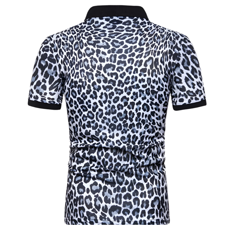 Slim fit leopard print polo shirt with turn-down collar, perfect for summer resort wear

