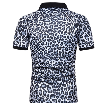 Slim fit leopard print polo shirt with turn-down collar, perfect for summer resort wear

