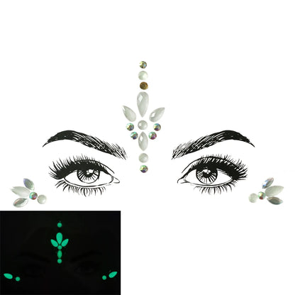 Eye makeup design with decorative elements and a glow-in-the-dark version.