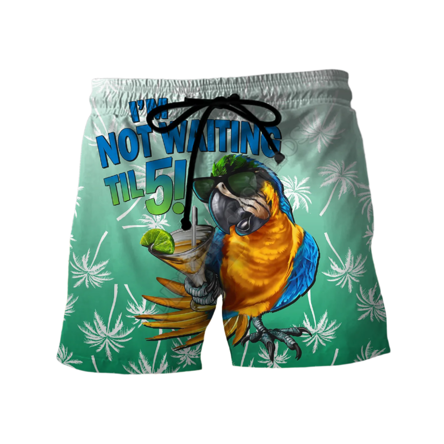 Couples Matching Parrot Beach Shorts featuring vibrant tropical design, perfect for adult resort theme nights