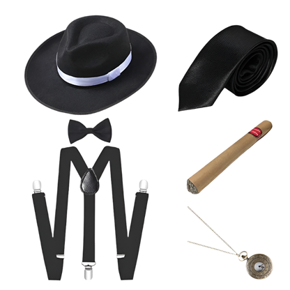 Men's Roaring 20s Gatsby accessories set with retro gangster style for resort theme nights

