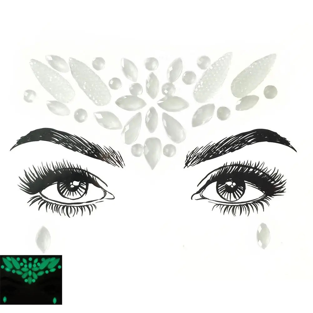 Illustration of eyes with decorative elements and a glow-in-the-dark feature.