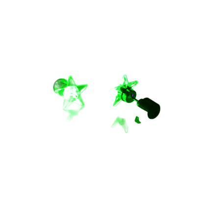 Star-shaped green LED earrings on a black background