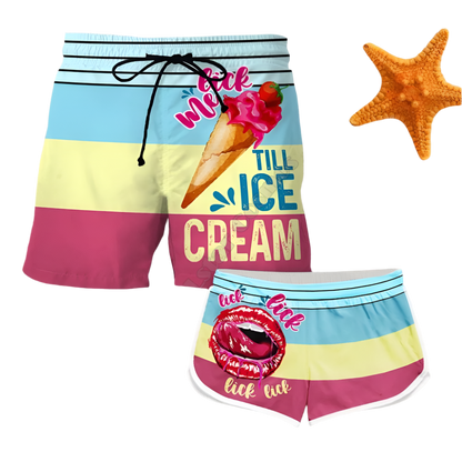 Couples Matching Flirty Message Beach Shorts featuring playful design, perfect for adult resort theme nights