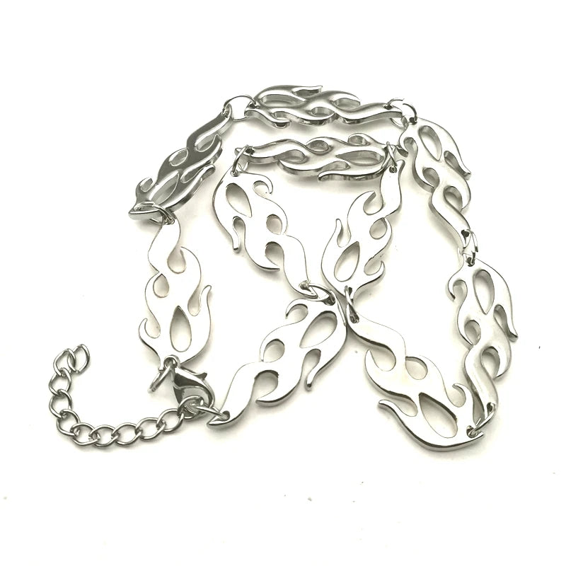 New Hip Hop Street Unisex Flame Necklace Gothic Style Metal Pendant Men and Women Rock Chain Jewelry Accessories