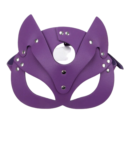 Purple mask with cat-like design on a white background