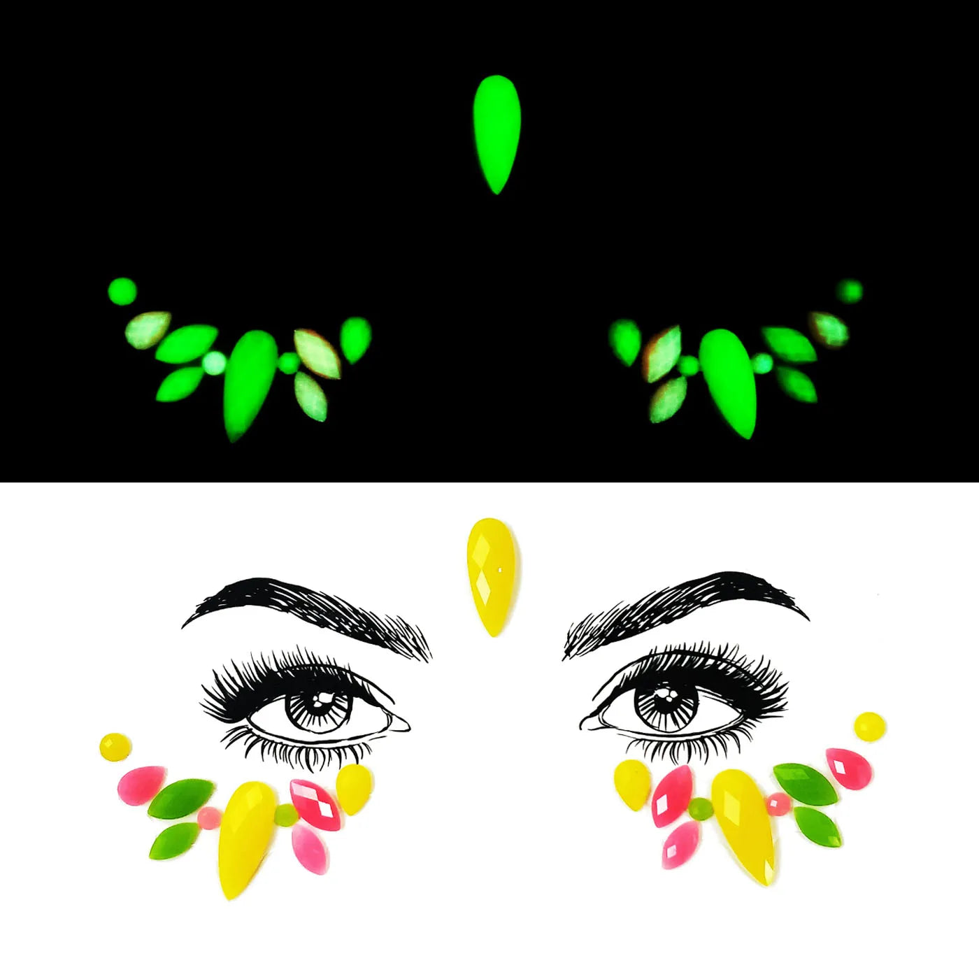 Illustration of eyes with colorful makeup on a white background