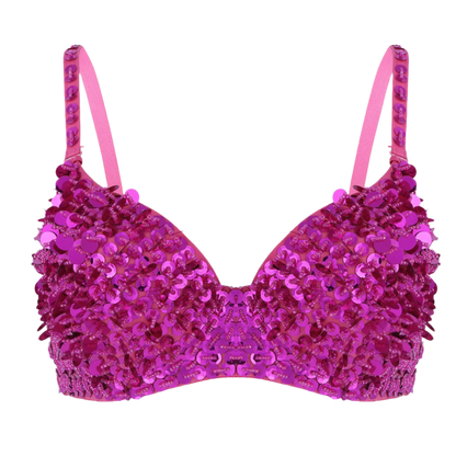 equined bras in various colors, including blue, black, pink, red, gold, and silver. The bras are available in different sizes, offering a glamorous and eye-catching style.
