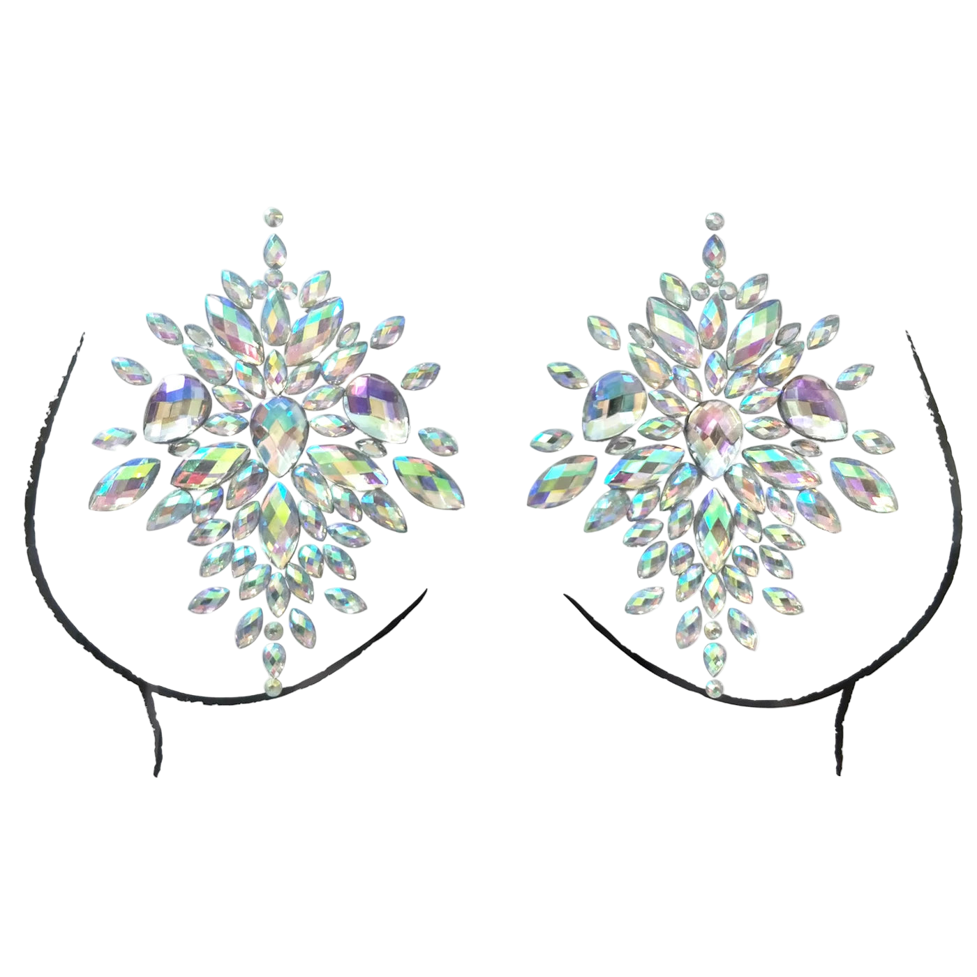 Pair of sparkling earrings on black stands against a white background