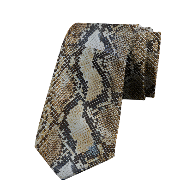 Sophisticated animal print polyester tie featuring snake and leopard patterns, 8cm width for resort formal events