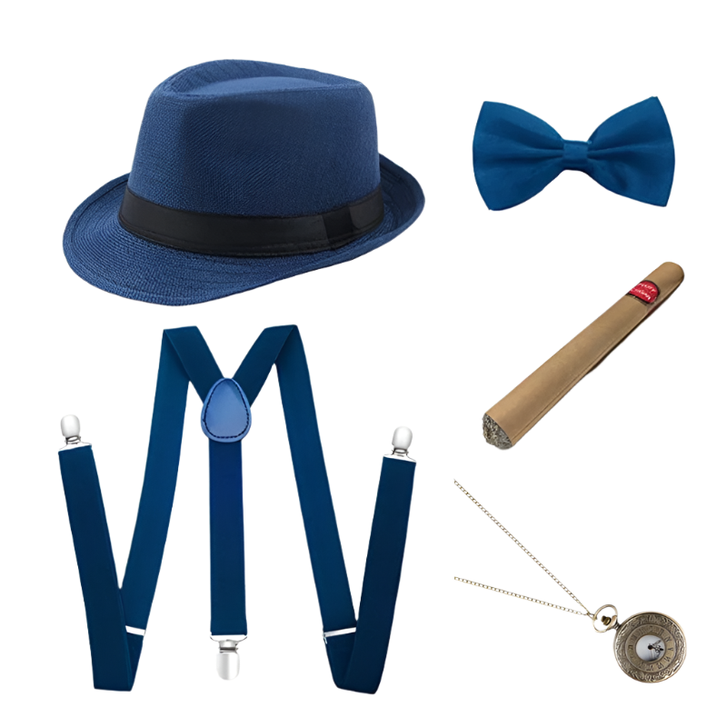 Men's Roaring 20s Gatsby accessories set with retro gangster style for resort theme nights

