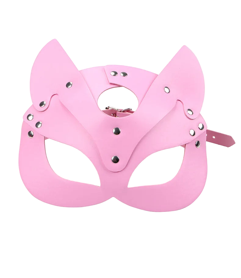 Pink cat mask with stud details on a white background