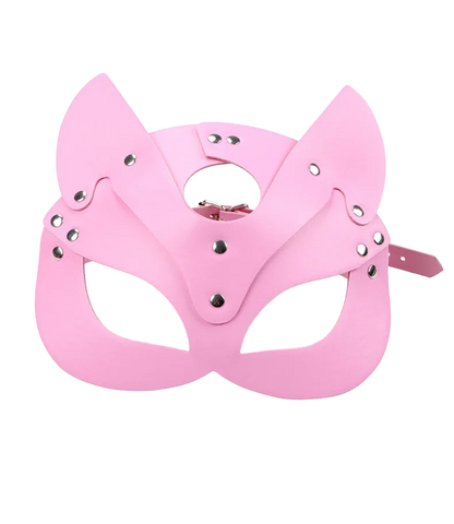 Pink cat mask with stud details on a white background