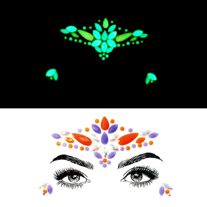 Colorful eye makeup design with decorative elements on a white background