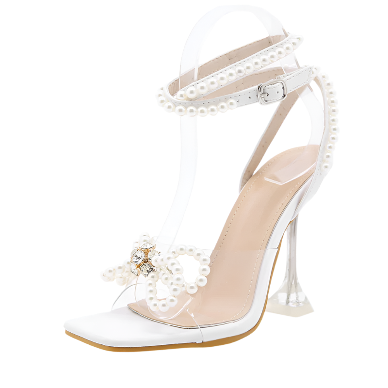 Modern transparent PVC sandals with pearl and crystal details - perfect for resort evenings

