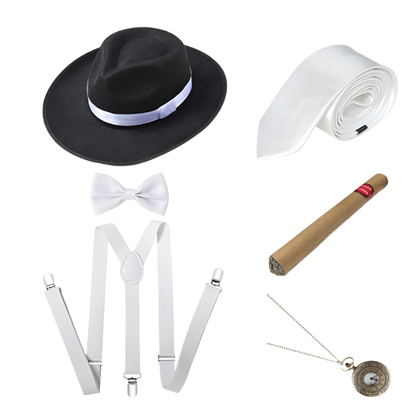 Men's Roaring 20s Gatsby accessories set with retro gangster style for resort theme nights

