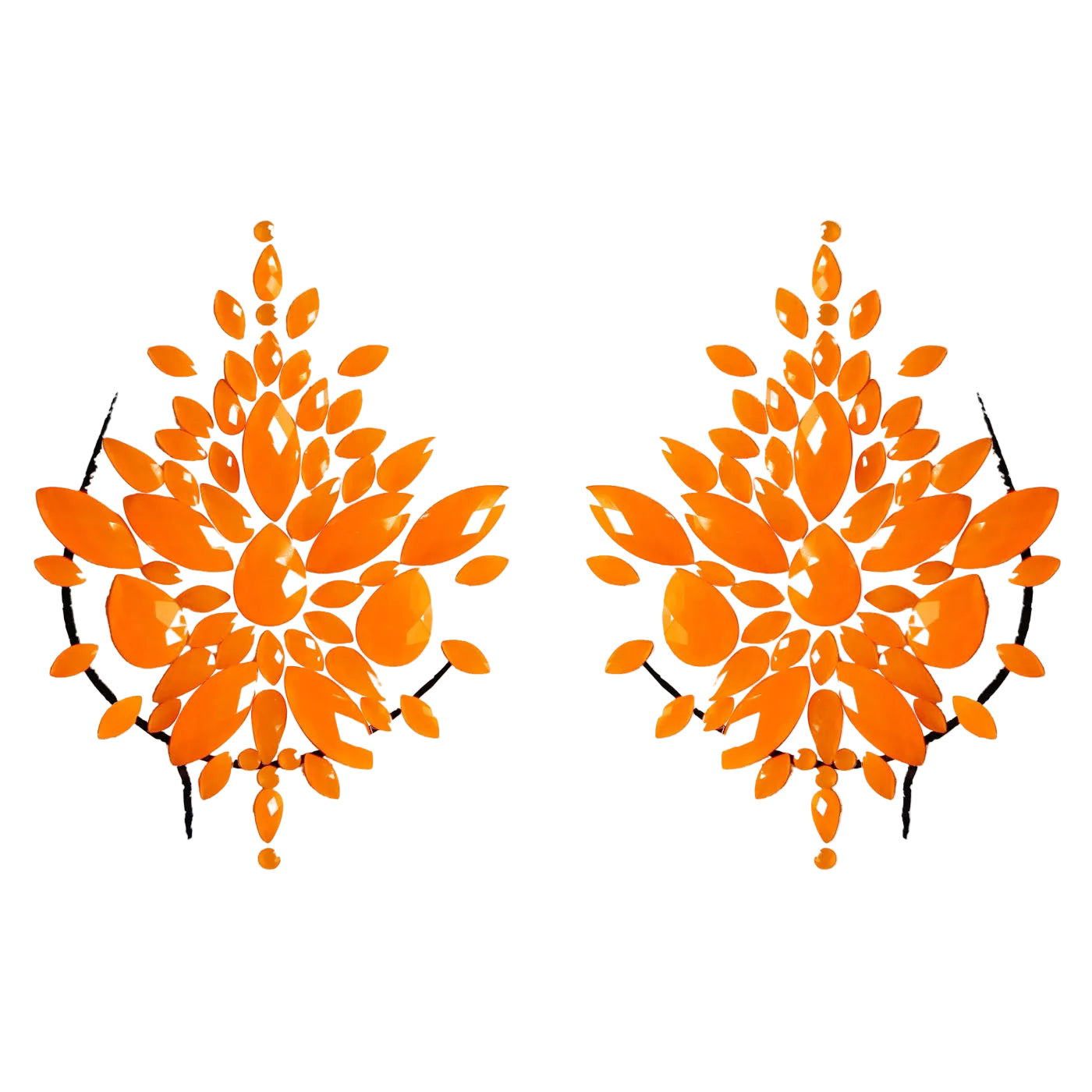 Two orange floral designs on a white background