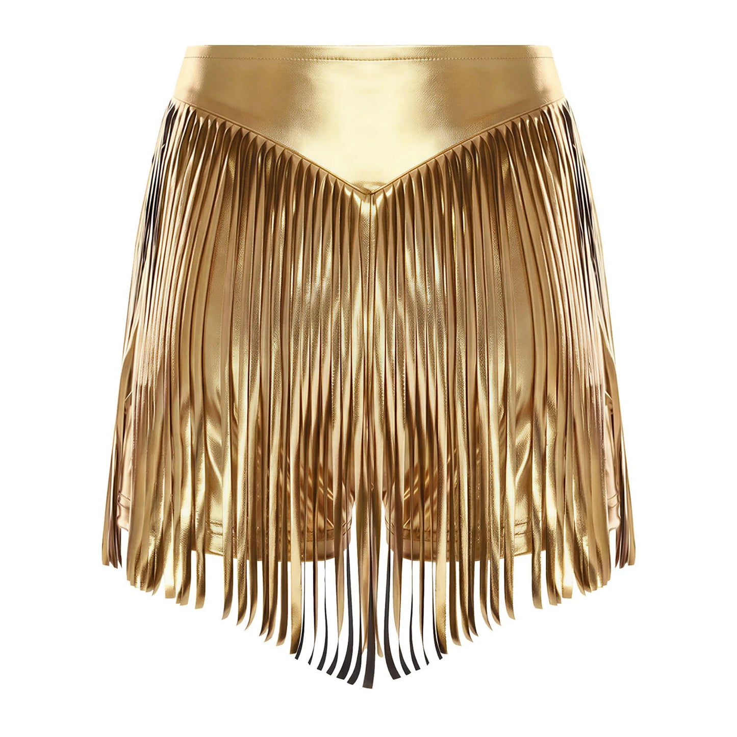 Women Iridescent Metallic Hot Pants with Fringed High Waist Tassel Skirted Shorts Cheeky Shorts Stage Dance Jazz Rock Clubwear