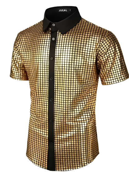 70s Disco Men's Shiny Gold Sequin Shirt