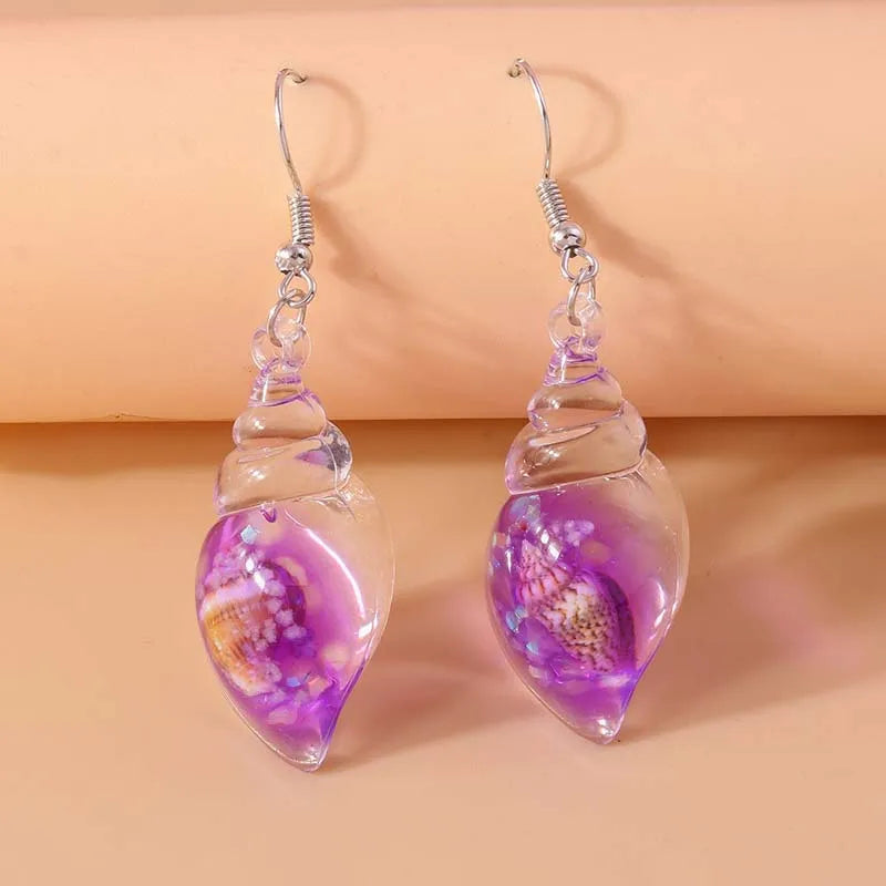 2026 New Arrival Colorful Resin Shell Conch Drop Earrings for Women Fashion Creative Glowing In The Dark Earrings Jewelry Gifts