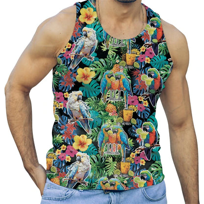 Summer Parrot 3D Printed Beach Tank Top For Men