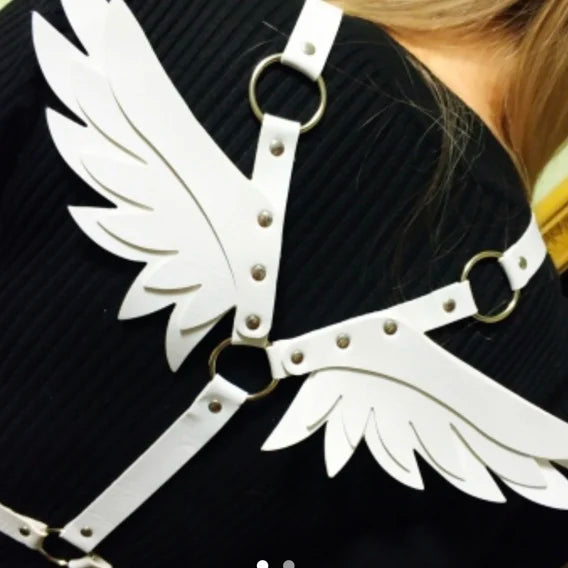 punk angel wings red PU leather harness belt with gothic fairy kawaii design for Halloween festival resort entertainment