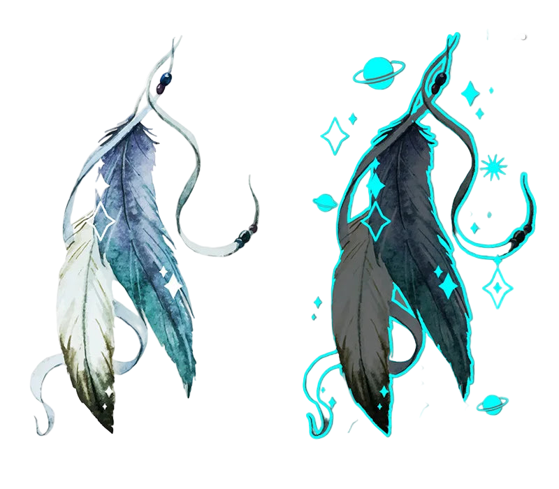 Two feather-themed tattoo designs on a white background