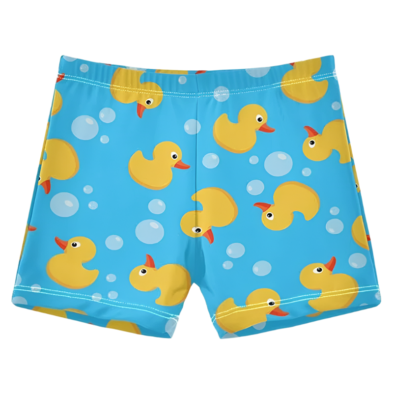 Duck Print Beach Shorts featuring playful design, perfect for luxury adult resort pool parties