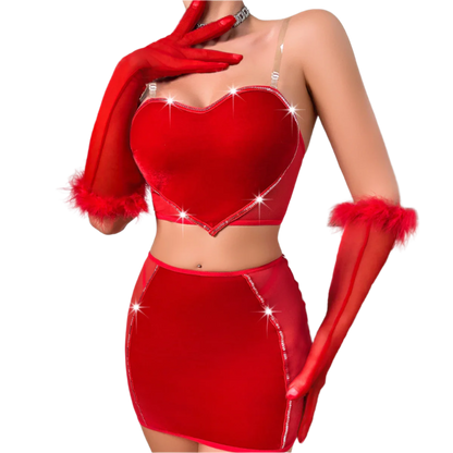 Luxury Lingerie Sexy Red Strapless Love Vest Wrap Hip Dress