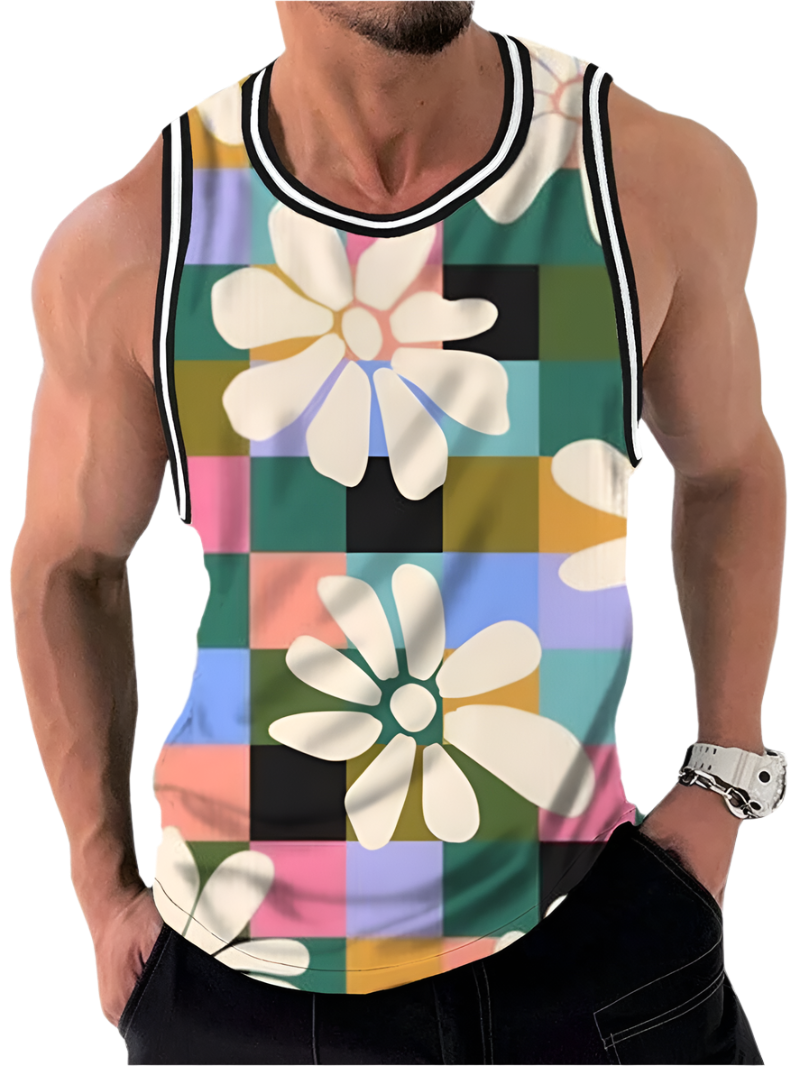 Vintage rainbow flowers 3D print tank top with unisex Y2K vacation party oversized sleeveless T-shirt vest design for resort entertainment