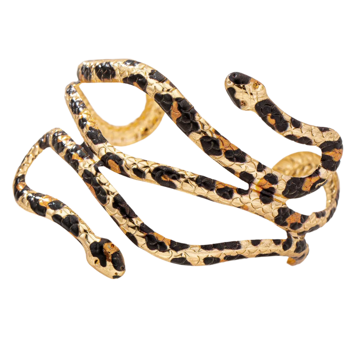 Seductive vintage snake cuff bracelet featuring leopard print details and adjustable design for bold party styling

