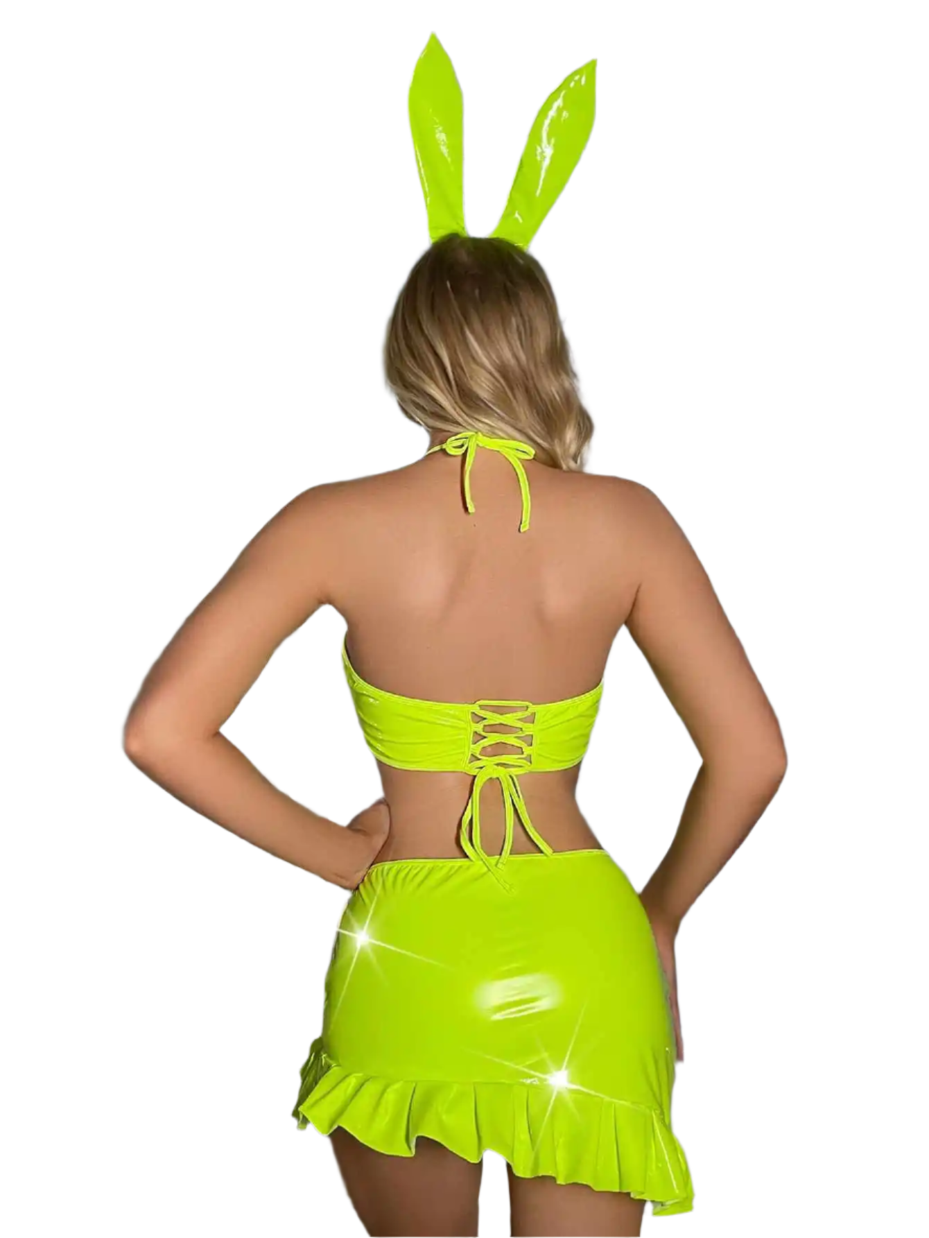 Two-Piece Candy Color Bunny Girl Costume with Hollow Out Design for Resort Theme Nights