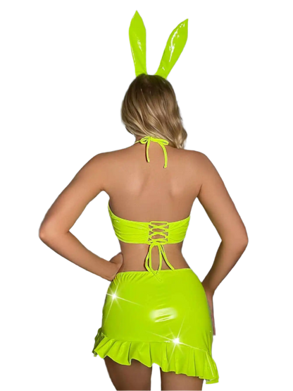 Two-Piece Candy Color Bunny Girl Costume with Hollow Out Design for Resort Theme Nights