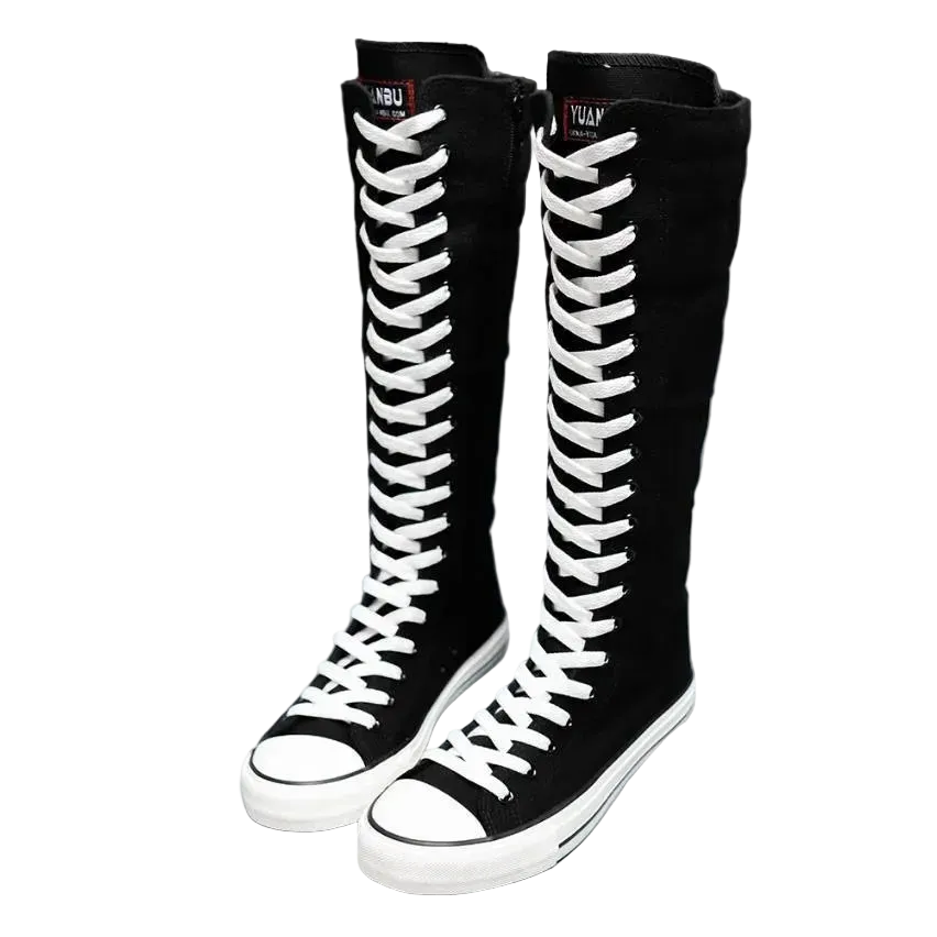 Women’s Knee High Lace-Up Sneakers | High Top Canvas Boots