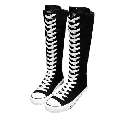Women’s Knee High Lace-Up Sneakers | High Top Canvas Boots