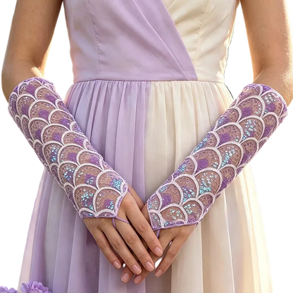 Women’s Mermaid Sequin Gloves | Fingerless Scale Arm Accessories