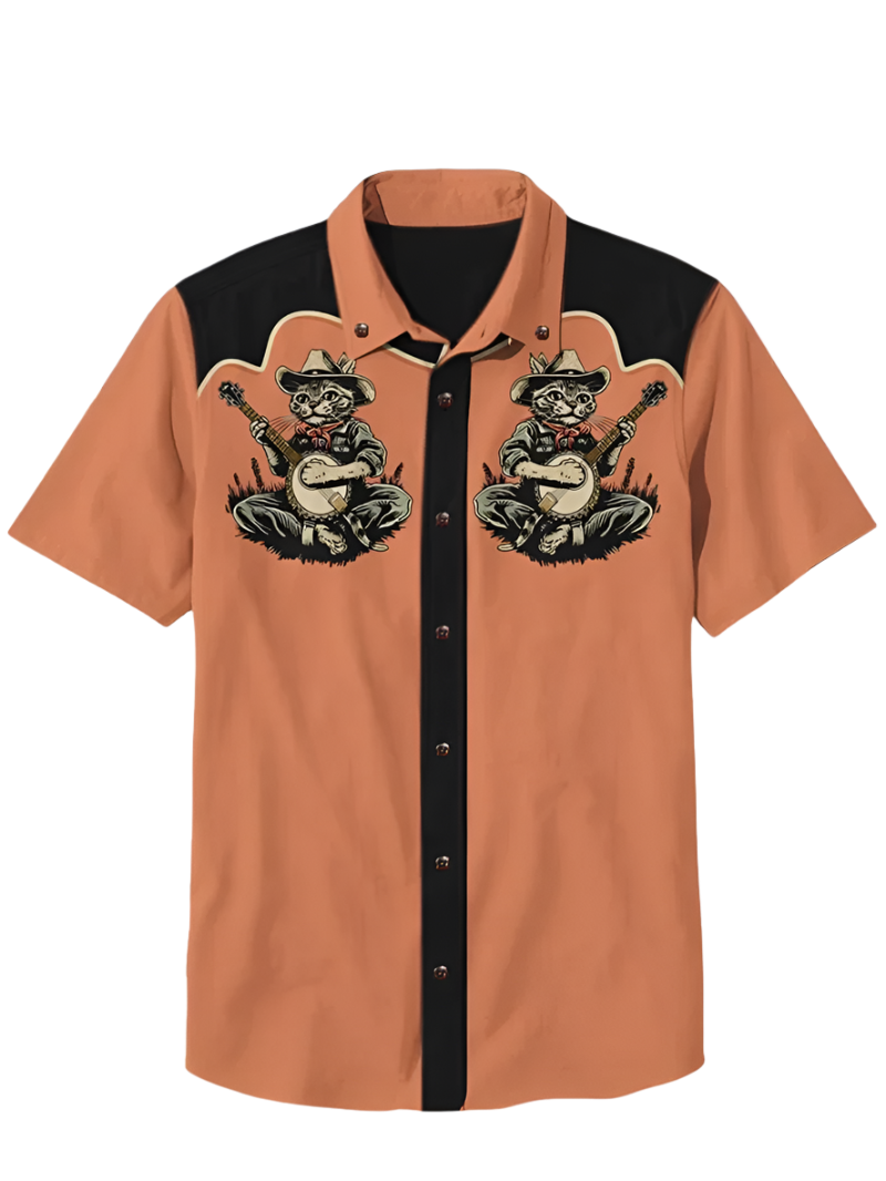 Retro men's denim Hawaiian shirt with 3D ethnic academy casual short sleeved lapel button Y2K streetwear design for resort entertainment