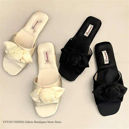Elegant Rose Satin Women's Slippers Bride Wedding Slipper Wedding Photo Props Bridesmaid Romantic Gifts Summer Shoes Sandals