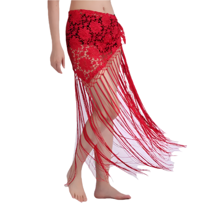 lace tassel belly dance hip scarf with Indian cultural design for resort performance wear