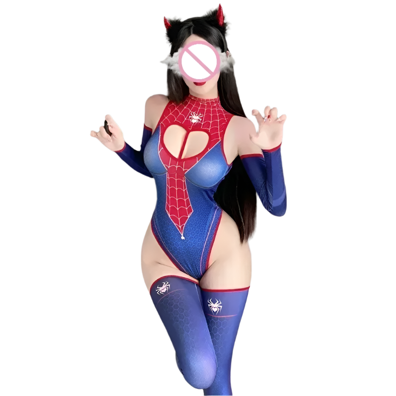 Luxury She Venom inspired bodysuit costume with matching gloves and stockings for themed resort wear