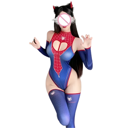 Luxury She Venom inspired bodysuit costume with matching gloves and stockings for themed resort wear