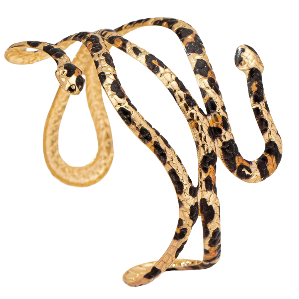 Seductive vintage snake cuff bracelet featuring leopard print details and adjustable design for bold party styling

